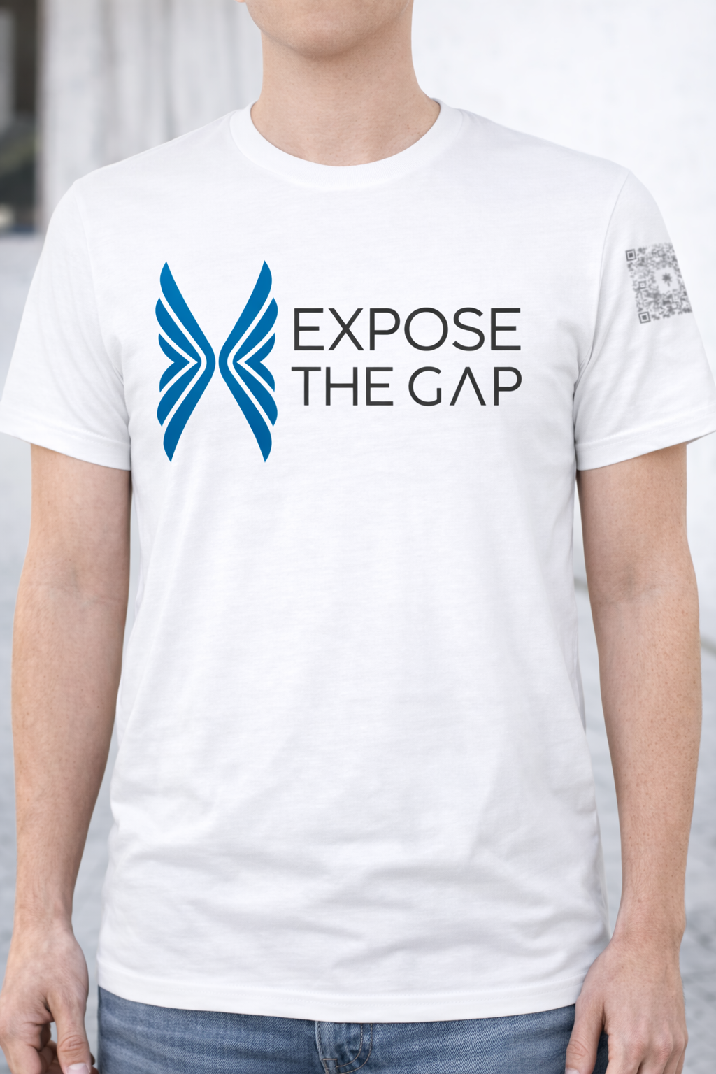 White Unisex Tee | Blue Horizontal Logo | Sustainable Everyday Apparel